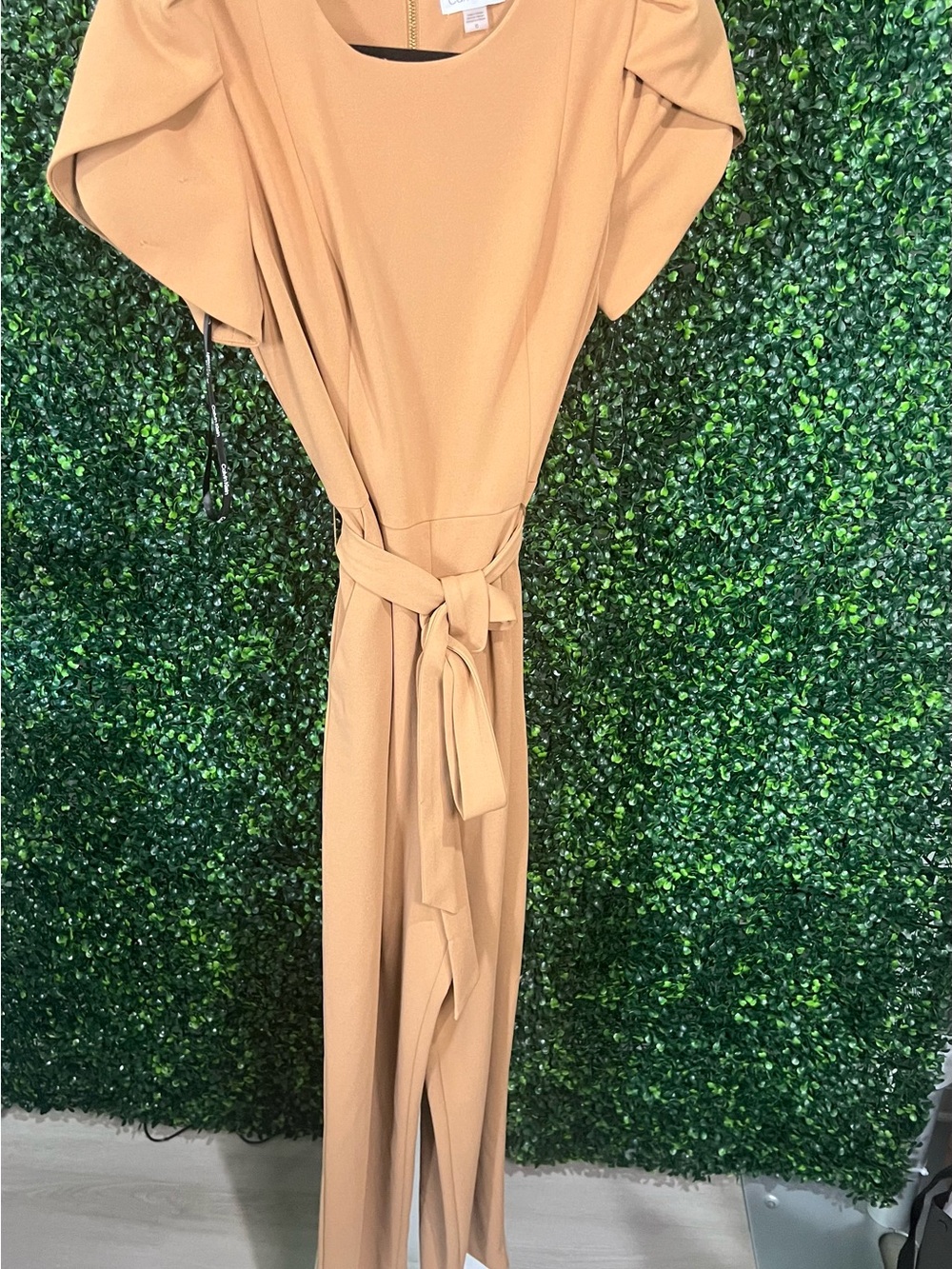 Calvin Klein Camel Long-Sleeve Belted Jumpsuit